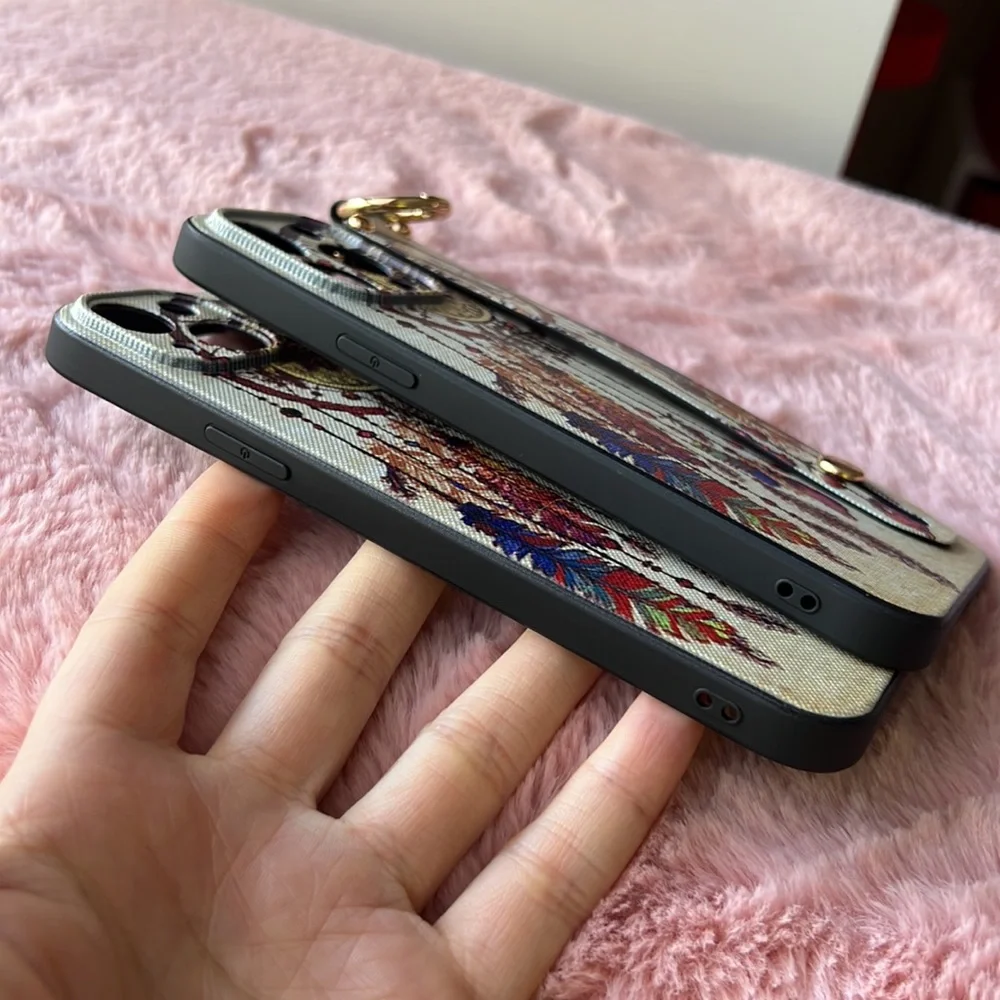 For iPhone 14 plus,14 pro max phone case with wrist strap kickstand keychain